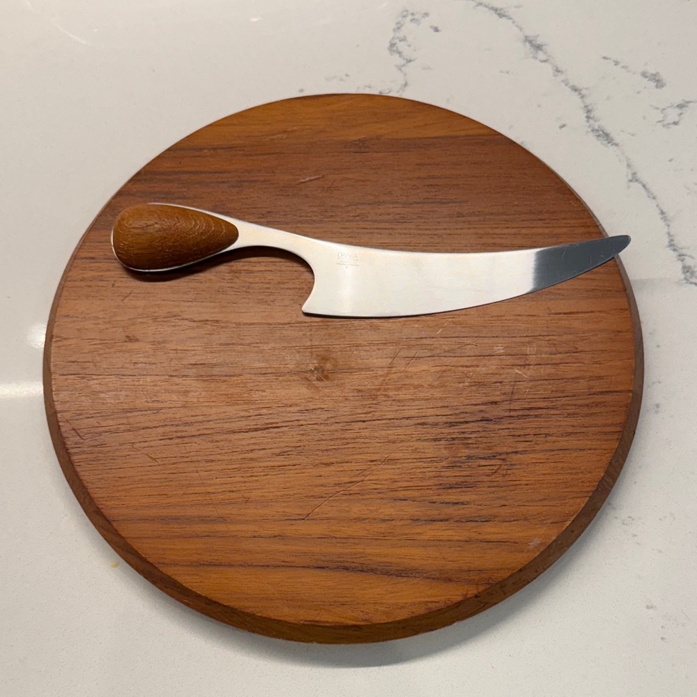 Dansk Cheese Knife with Teak Handle Matching Teak Cutting Board for Charcuterie